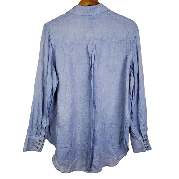 Free People That's A Wrap Oversized Blue Button Long Sleeve Shirt Sz M - Picture 2 of 4